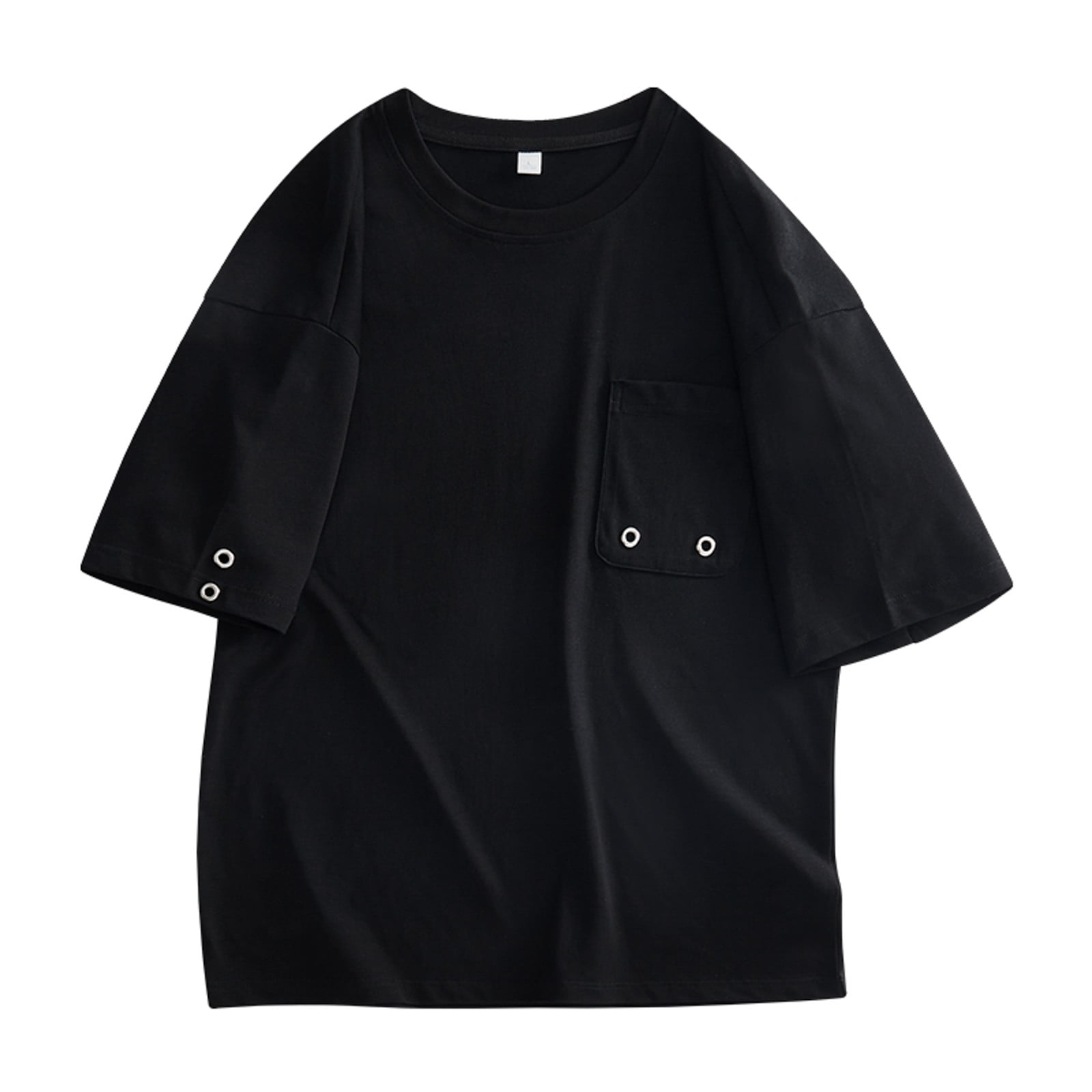 Mens T Shirts Round Neck Loose Pocket Decorated Short Sleeved T Shirt