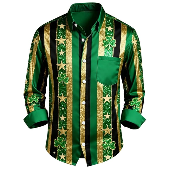 Mens T Shirts Saint Patrick'S Day Print Long Sleeve Button Down Mens Graphic T-Shirts,Green,L