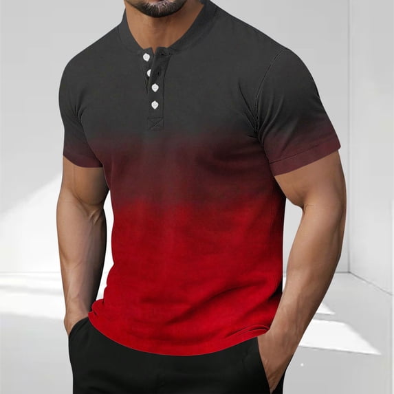 Mens T Shirts Short Sleeve Button Crewneck Going-Out Tees Tops Casual Pullover Gradient Printed Breathable Basic Athletic Workout Tshirts Shirt