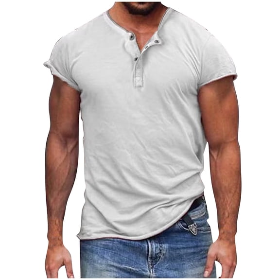 Mens T Shirts Short Sleeve Button Crewneck Tees Tops Casual Solid Color Pullover Breathable Basic Loungewear Workout Tshirts Shirt