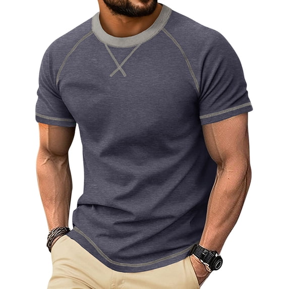 Mens T-Shirts Short Sleeve Cotton Crew Neck Tshirts Casual Classic Stylish Vintage Tees Breathable Moisture Wicking Comfort Dark Blue 2XL