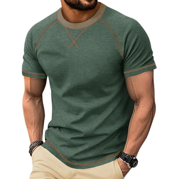 Mens T-Shirts Short Sleeve Cotton Crew Neck Tshirts Casual Classic Stylish Vintage Tees Breathable Moisture Wicking Comfort Green M