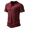 thumbnail image 1 of Mens T Shirts Short Sleeve Crew Neck Henley Shirts Basic Red Shirt with Button Men's Summer Shirts, 1 of 4