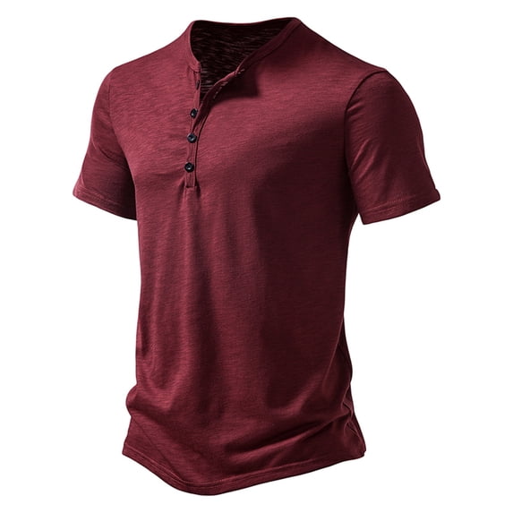 Mens T Shirts Short Sleeve Crew Neck Henley Shirts Basic Red Shirt with Button Men's Summer Shirts