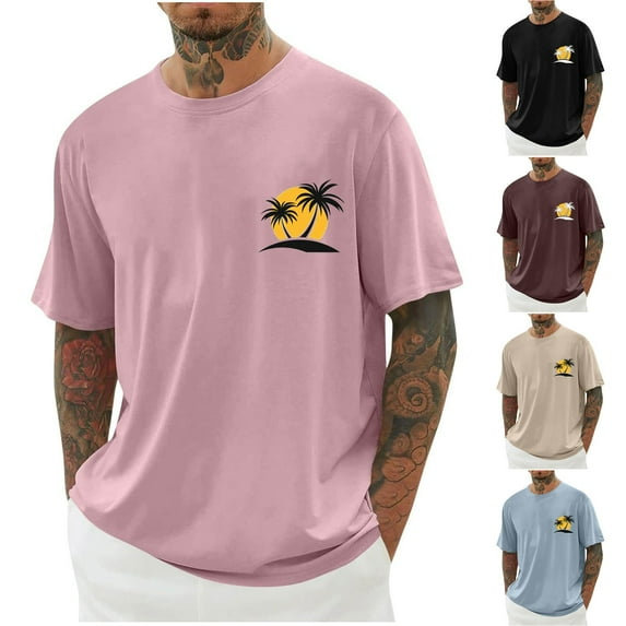 Mens T-Shirts Short Sleeve Crew Neck Solid Color Pullover Blouse Shirts Plus Size Casual Loose Leisure Printing Shirt Tops for Men