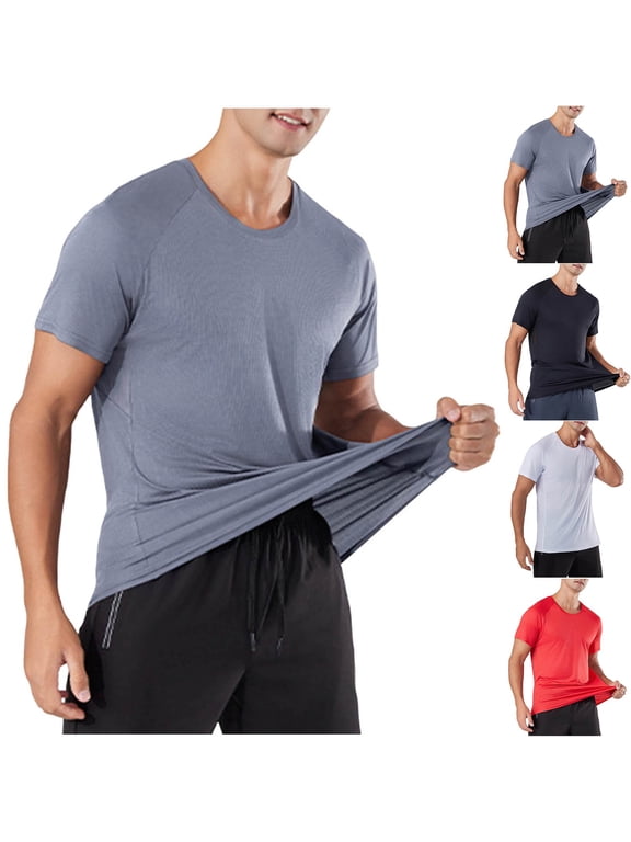 Mens T-Shirts Short Sleeve Crew Neck Solid Color Pullover Shirts Plus Size Casual Loose Outdoor Sport Fast-Drying Breathable Tops for Men