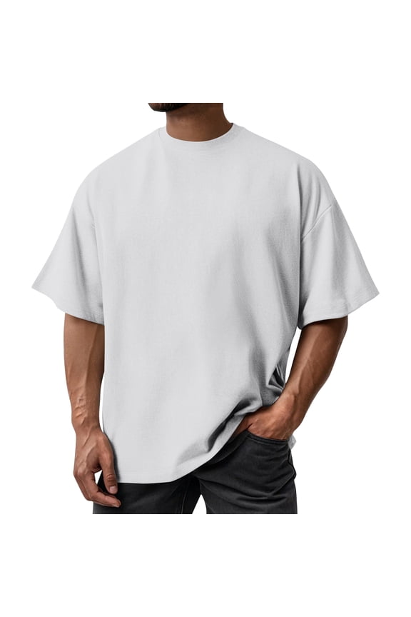 Mens T-Shirts Short Sleeve Crew Neck Tshirts Pullover Plain T Shirt Summer Basic Casual Crewneck Tee Shirt Silver 2XL