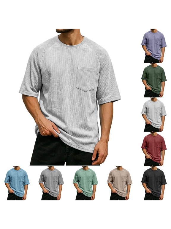 Mens T Shirts Short Sleeve Crewneck Basic Silver Tee Shirts Mens Hiking Shirt