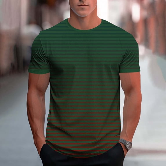 Mens T Shirts Short Sleeve Crewneck Tees Tops Casual Pullover Slim Gradient Stripe Printed Breathable Basic Athletic Workout Tshirts Shirt