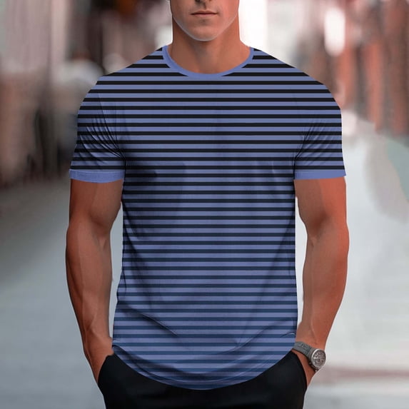 Mens T Shirts Short Sleeve Crewneck Tees Tops Casual Pullover Slim Gradient Stripe Printed Breathable Basic Athletic Workout Tshirts Shirt