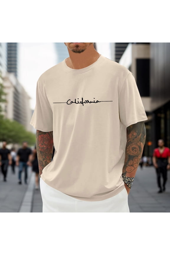 Mens T-Shirts Short Sleeve Lightweight Cooling Casual Crew Neck Basic Tee Shirts Beige L2