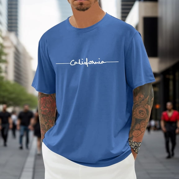 Mens T-Shirts Short Sleeve Lightweight Cooling Casual Crew Neck Basic Tee Shirts Blue M