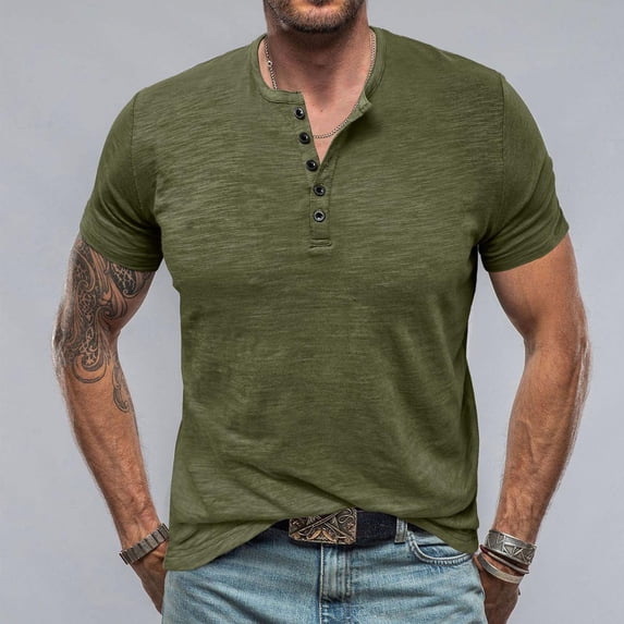 Mens T-Shirts Short Sleeve,Men's Henley Shirts Summer Short Sleeve Regular Fit Tops Solid Color Vintage Casual Button Neck T-Shirts for Men 2026