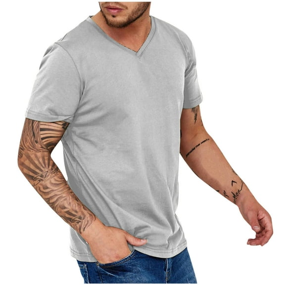 Mens T-Shirts Short Sleeve V Neck Casual Classic Shirt Summer Stretchy Regular Fit Lightweight Tees