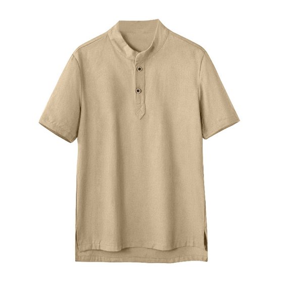 Mens T-Shirts Short Sleeved Solid Color Henley Style Three Button Henley Closure T Shirt Fashion Versatile Pullover Tshirt