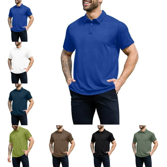 Mens T Shirts Short Sleeved Tactical Short Sleeved Sport Lapel Summer Shirt Solid Color Button Lapel Tops Men's Clothing Slim Fit Casual Turndown Collar Tee Top Fashion Lightweight Walking Streetwear