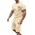 thumbnail image 1 of Mens T Shirts & Shorts Set 2 Pieces Tracksuit Summer Outfits Suit Activewear Sweatsuits Casual Short Khaki L, 1 of 4