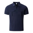 thumbnail image 1 of Mens T Shirts Polo Shirts Sim Ple Button Lapel Double Pocket Solid Color Short Sleeve Tops Mens Clothing,Navy,S, 1 of 5