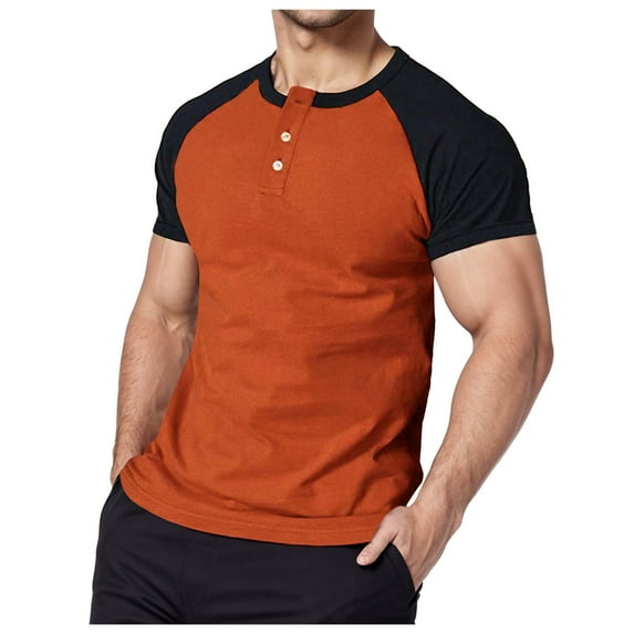Mens T-Shirts Slim Round Neckline Short Sleeve Color Blocking Minimalist Simple Casual Bottoming Orange Tee Shirts Sizes M