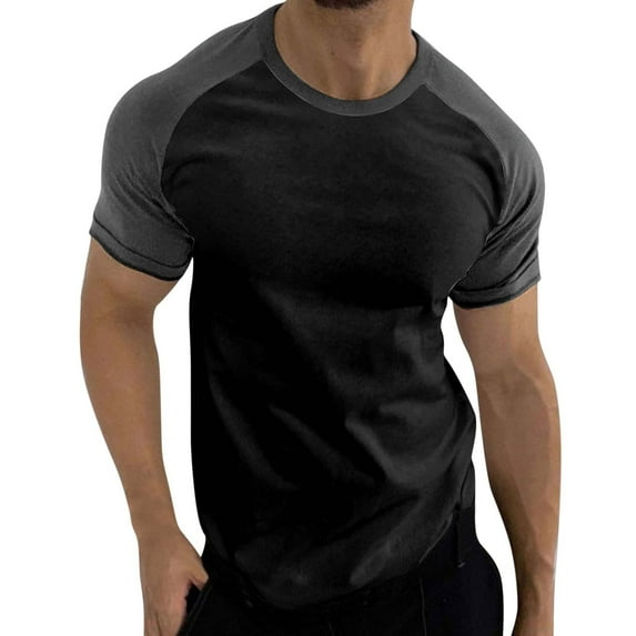 Mens T-Shirts Soft Summer Short Sleeve Sports Color Block Raglan Sleeves Round Neck Casual Breathable T Shirt