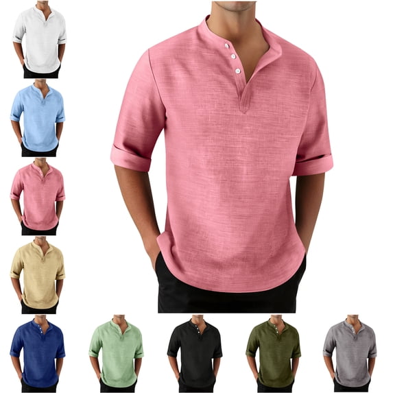 Mens T Shirts Solid Color Casual Button Down Shirt Short Sleeved Textured Shirt Summer Outerwear Vacation Beach Shirt Mens Western Shirts Clearance Sale On Sale Clearance Shirts for Men
