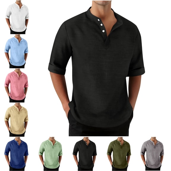 Mens T Shirts Solid Color Casual Button Down Shirt Short Sleeved Textured Shirt Summer Outerwear Vacation Beach Shirt Mens Western Shirts Clearance Sale On Sale Clearance Shirts for Men