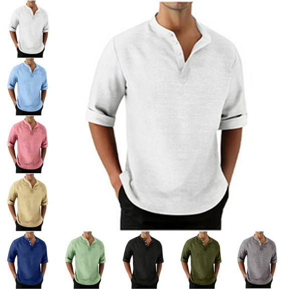 Mens T Shirts Solid Color Casual Button Down Shirt Short Sleeved Textured Shirt Summer Outerwear Vacation Beach Shirt Mens Western Shirts Clearance Sale On Sale Clearance Shirts for Men