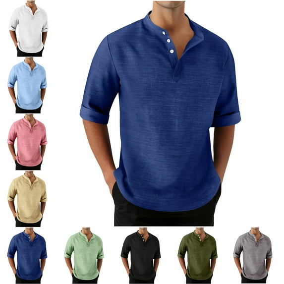 Mens T Shirts Solid Color Casual Button Down Shirt Short Sleeved Textured Shirt Summer Outerwear Vacation Beach Shirt Mens Western Shirts Clearance Sale On Sale Clearance Shirts for Men