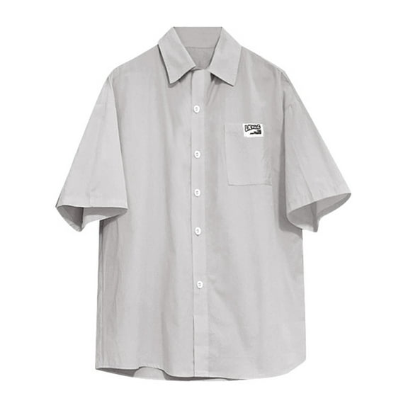 Mens T-Shirts Solid Color Short Sleeved Shirt Men's Summer Loose Fitting Work Clothes Half Sleeved Trend Casual Student Lapel Half Shirt Men's Tops Athletic Wear Men Tops Yoga Trendy Long Sle Gray XXL