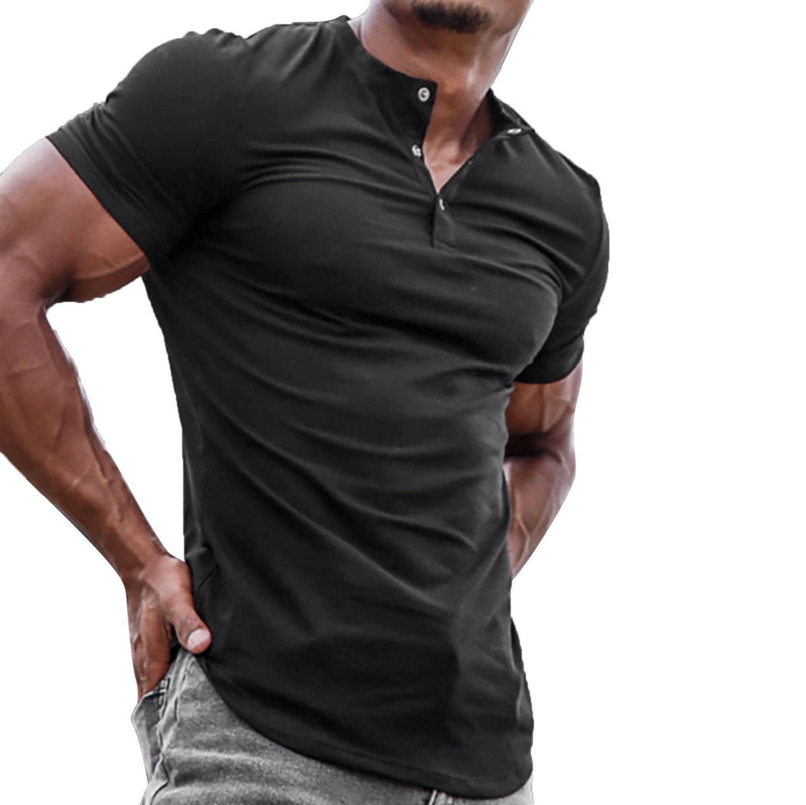 Mens TShirts Solid Color Summer Fashion Trend Sports Elastic Slim Fit