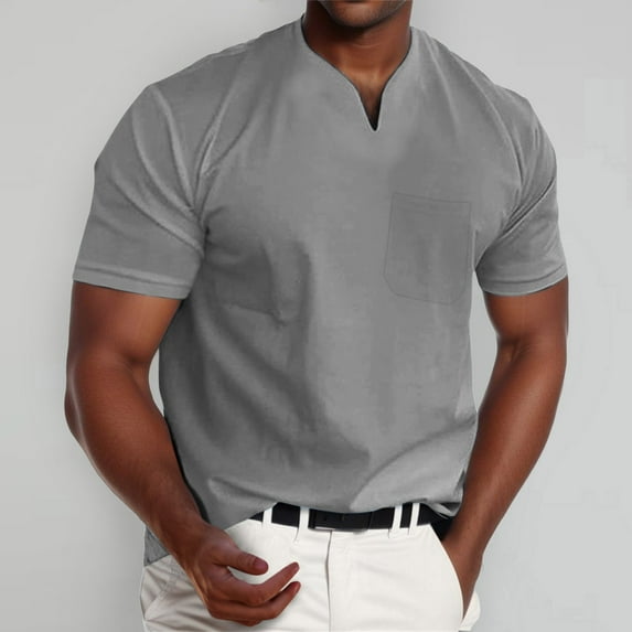 Mens T-Shirts Solid Color V Neck Short Sleeve Slim Fashion Casual Tops Sportwear Tee Shirts