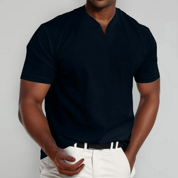 Mens T-Shirts Solid Color V Neck Short Sleeve Slim Fashion Casual Tops Streetwear Tee Shirts