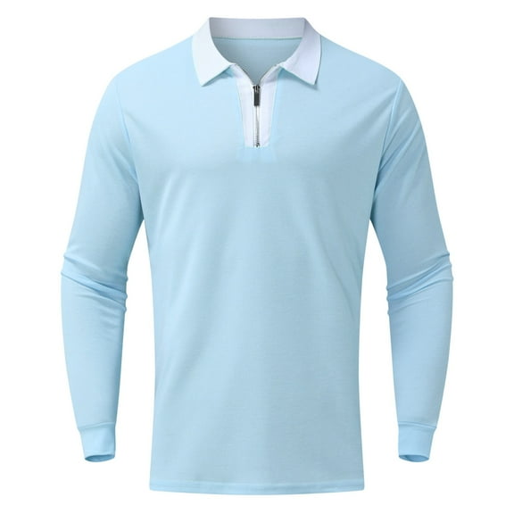 Mens T Shirts Solid Turn Down Sleeve Zipper Long Mens Activities Shirt,Light blue,M