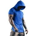 thumbnail image 1 of Mens T-Shirts Sports Solid Color Hooded Short Sleeve Basketball Quick Drying Trendy Tops Pullover Tee Shirts Streetwear,Blue,M, 1 of 4