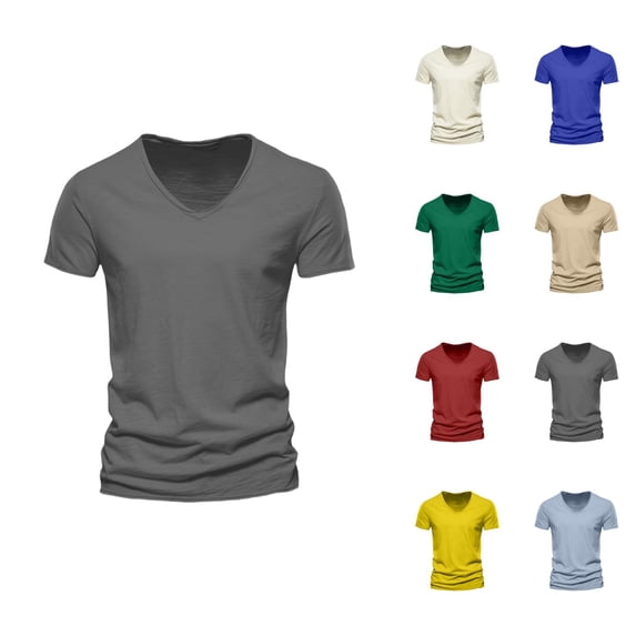 Mens T-Shirts Spring Summer Casual Solid V Neck Short Sleeve Loose Fit Basic Tops Office Shirts