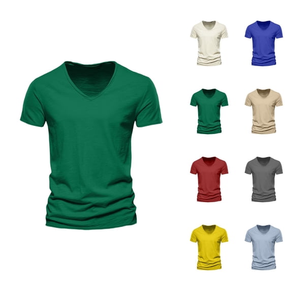 Mens T-Shirts Spring Summer Casual Solid V Neck Short Sleeve Loose Fit Basic Tops Office Shirts