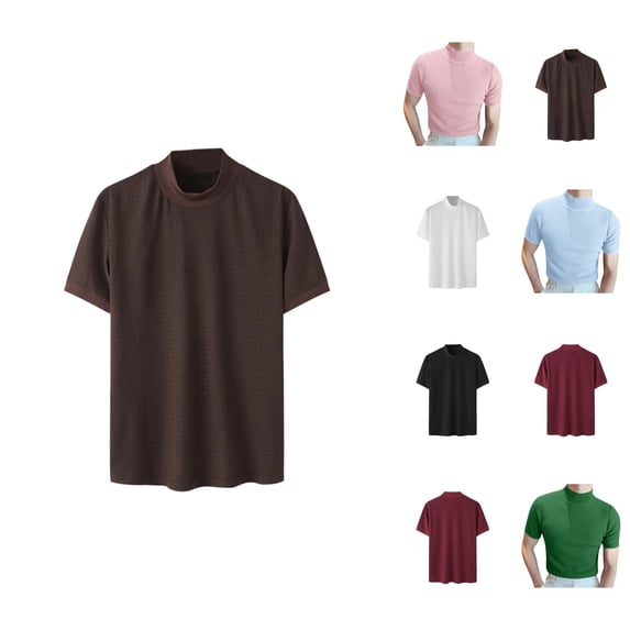 Mens T-Shirts Spring Summer Solid Ribbed Knit Neck Short Sleeve Mens Undershirts Basic Tops