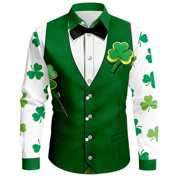 Mens T Shirts St Patricks Day Button Down Print Festive Party Celebration Casual Long Sleeve Spring Fall Shirts