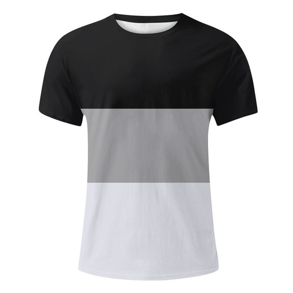 Mens T-Shirts Summer Color Block Print Round Neck Short Sleeve Pocket Fashion Casual Tops Pullover Daily-Wear,Black,M, T Shirts