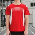 thumbnail image 1 of Mens T-Shirts Summer Color Block Quick Drying Round Neck Short Sleeve Fitness Training Breathable Sports Fashion Tops Pullover Sportwear,Red,M,Tee Shirts, 1 of 5