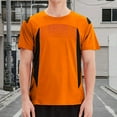 thumbnail image 1 of Mens T-Shirts Summer Color Block Quick Drying Round Neck Short Sleeve Fitness Training Breathable Sports Fashion Tops Pullover Streetwear,Orange,L,Tee Shirts, 1 of 6