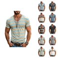 thumbnail image 1 of Mens T-Shirts Summer Lightweight Breathable Short Sleeve V Neck Loose Fit Casual Striped Shirt Streetwear, 1 of 5