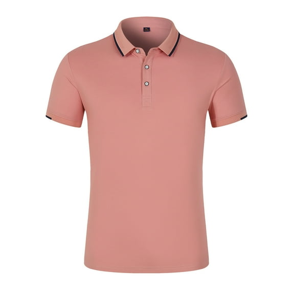 Mens T-Shirts Summer Men's Casual Lapel Button Short Sleeve Business T-shirt Mens Dress Shirts Mens Tops Casual Mens T Shirt Graphic Pink,2XL