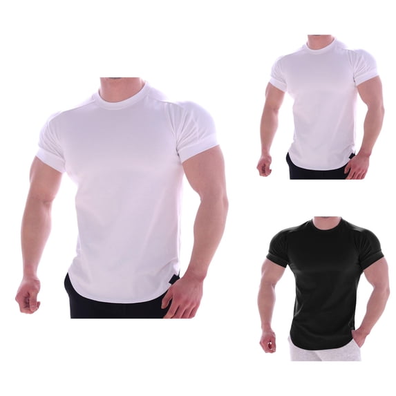 Mens T-Shirts Summer Plain Casual Crew Neck Short Sleeve Elastic Basic Tops Office Shirts