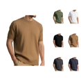 thumbnail image 1 of Mens T-Shirts Summer Plain Casual Crew Neck Short Sleeve Ribbed Knit Basic Tops Office Shirts, 1 of 4