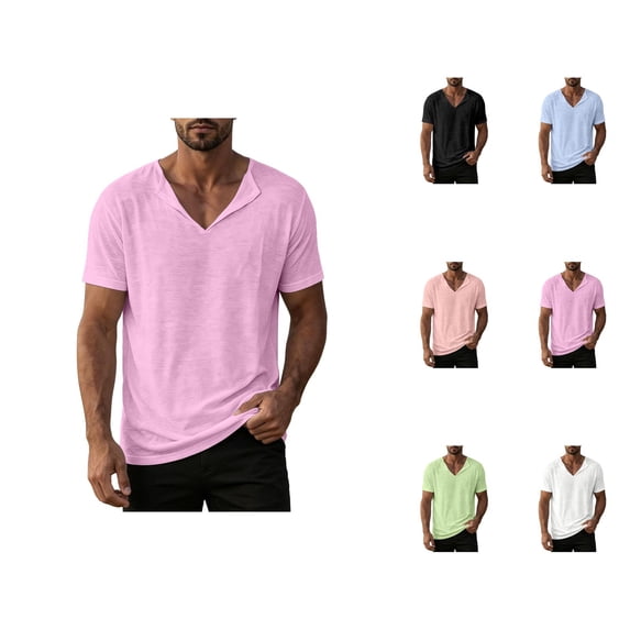 Mens T-Shirts Summer Short Sleeve V Neck Loose Casual Plain T Shirts Lightweight Solid Basic Tee Shirt