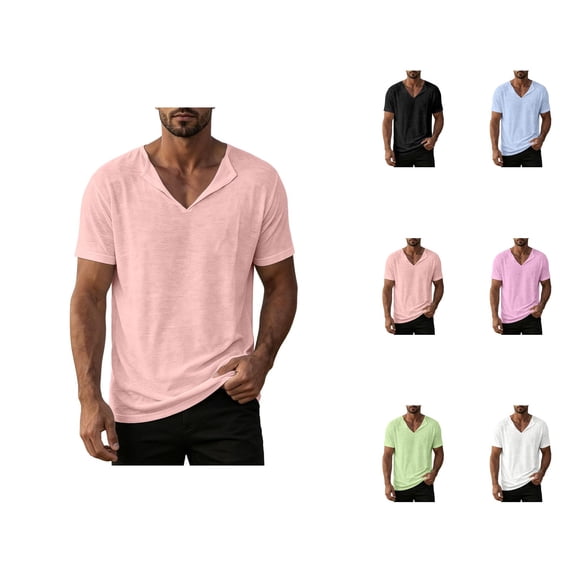 Mens T-Shirts Summer Short Sleeve V Neck Loose Casual Plain T Shirts Lightweight Solid Basic Tee Shirt