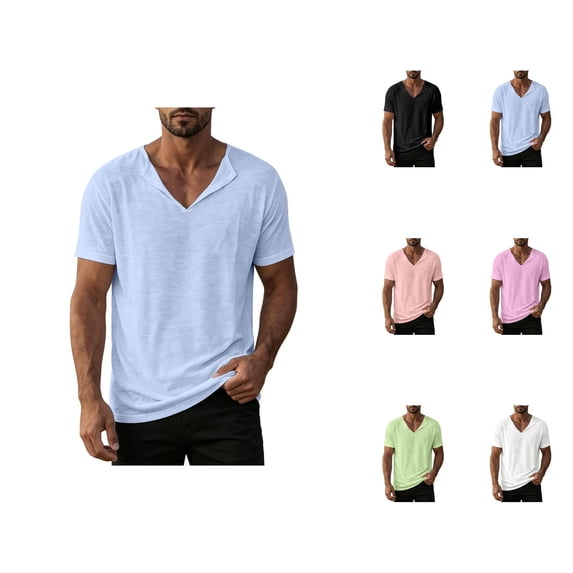 Mens T-Shirts Summer Short Sleeve V Neck Loose Casual Plain T Shirts Lightweight Solid Basic Tee Shirt