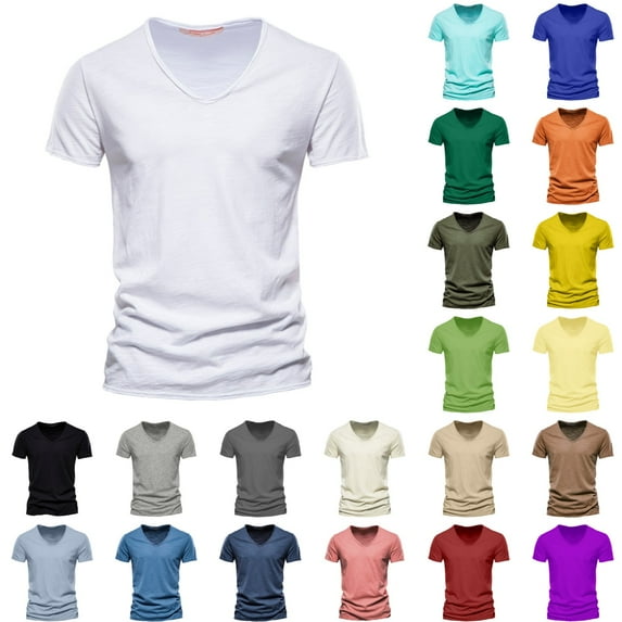 Mens T Shirts Summer Solid Basic T Shirt for Men Short Sleeve V Neck Stretchy Casual Tops Lightweight Breathable Men Tshirt Light Green S