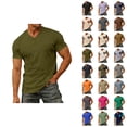 thumbnail image 1 of Mens T-Shirts Summer Solid Casual V Neck Short Sleeve Basic Tops with Pocket Office Shirts, 1 of 9